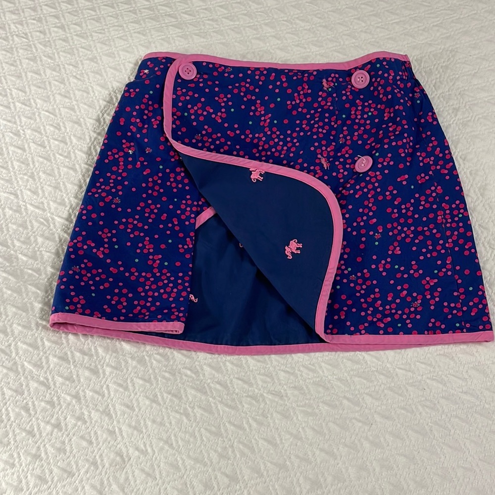 Lilly Pulitzer girls 10 reversible skirt polka dot & elephants navy pink rare